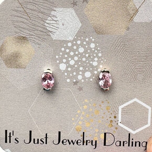 14K White Gold Womens Earrings Pink Cubic Zirconia Pierced Studs Gift Idea - Picture 4 of 5